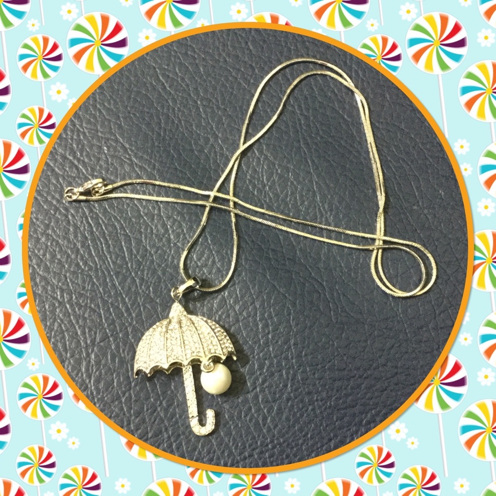 Silver-ton Crystal / pearl umbrella - Picture 3 of 3